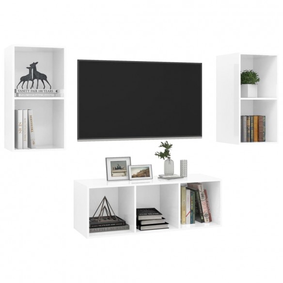 Ensemble de meuble TV 3 pcs Blanc brillant Aggloméré