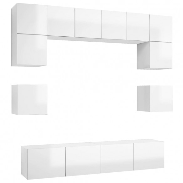 Ensemble de meuble TV 8 pcs Blanc brillant Aggloméré