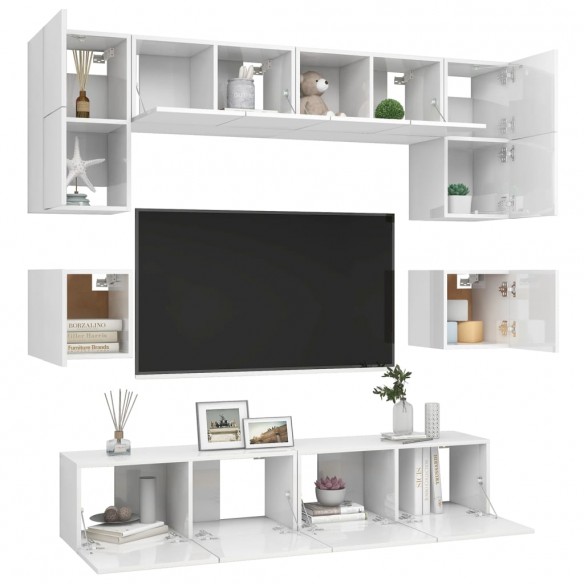 Ensemble de meuble TV 8 pcs Blanc brillant Aggloméré