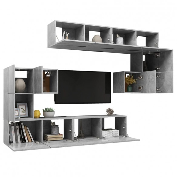 Ensemble de meuble TV 8 pcs Gris béton Aggloméré