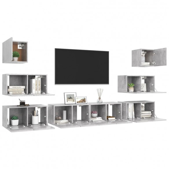 Ensemble de meuble TV 8 pcs Gris béton Aggloméré