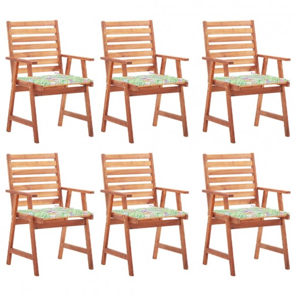 Chaises à dîner d'extérieur 6 pcs avec coussins Acacia massif