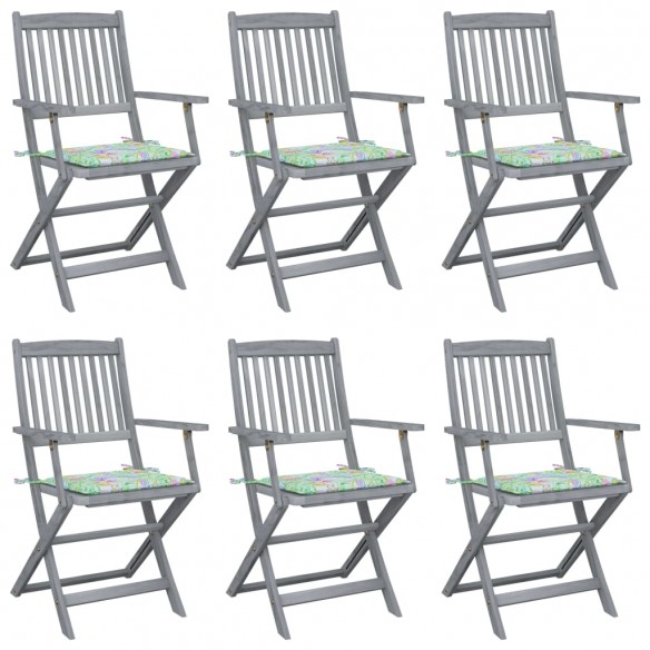 Chaises pliables d'extérieur 6 pcs avec coussins Bois d'acacia