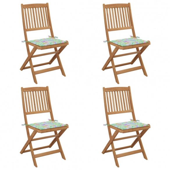 Chaises pliables de jardin 4 pcs avec coussins Bois d'acacia