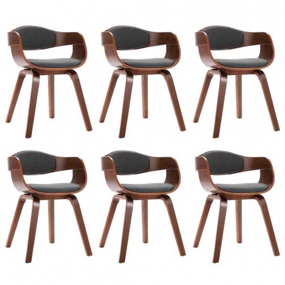 Chaises à manger lot de 6 bois courbé et tissu gris