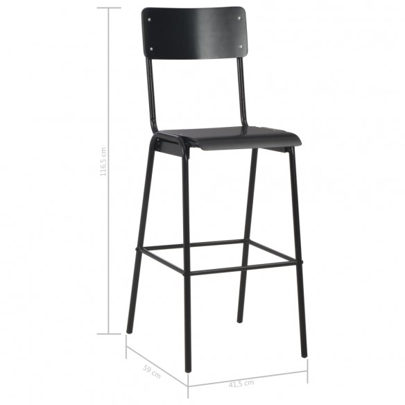 Chaises de bar lot de 4 noir contreplaqué solide et acier