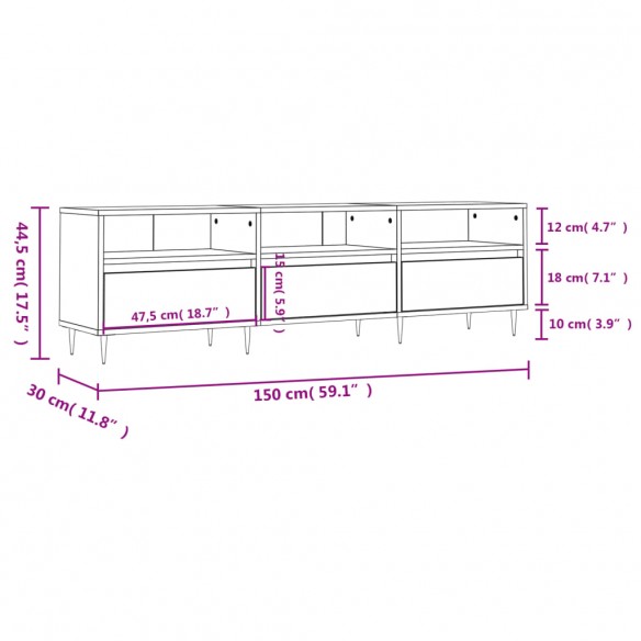 Meuble TV gris béton 150x30x44,5 cm bois d'ingénierie