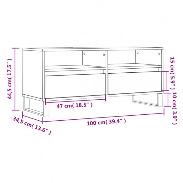 Meuble TV chêne marron 100x34,5x44,5 cm bois d'ingénierie