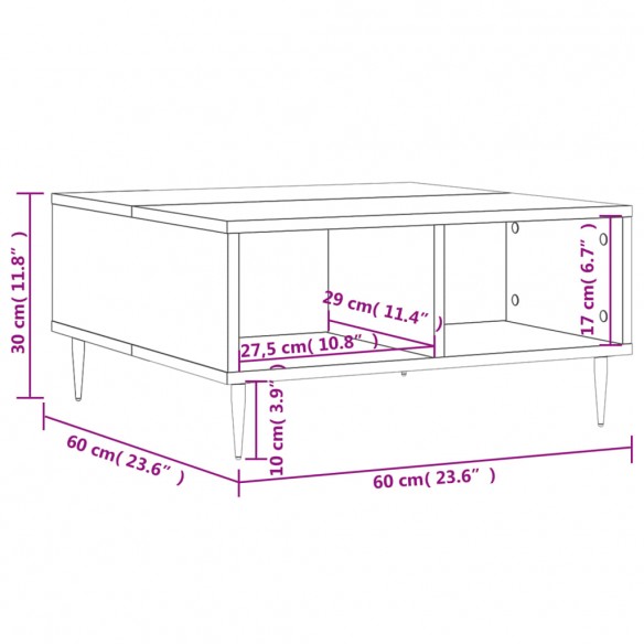 Table basse chêne sonoma 60x60x30 cm bois d'ingénierie