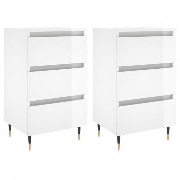 Tables de chevet 2 pcs blanc brillant 40x35x69 cm