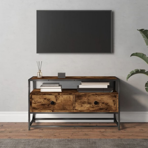 Meuble TV chêne fumé 80x35x45 cm bois d'ingénierie