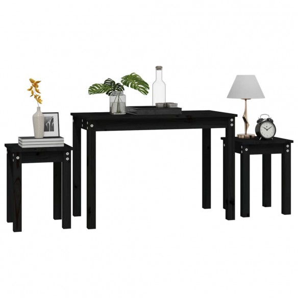 Tables gigognes 3 pcs Noir Bois de pin massif