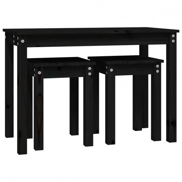 Tables gigognes 3 pcs Noir Bois de pin massif