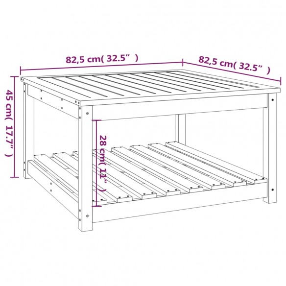 Table de jardin blanc 82,5x82,5x45 cm bois massif de pin