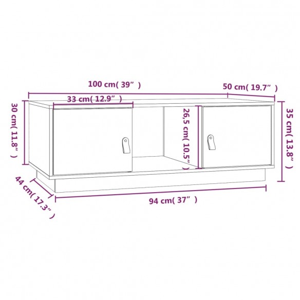 Table basse 100x50x35 cm Bois massif de pin