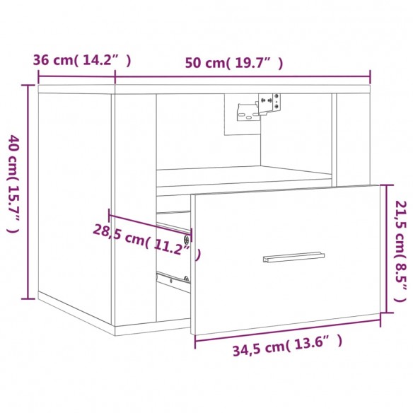 Table de chevet murale Chêne marron 50x36x40 cm