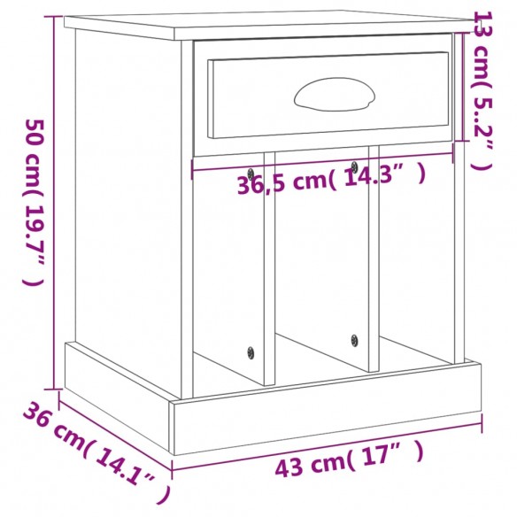 Table de chevet noir 43x36x50 cm