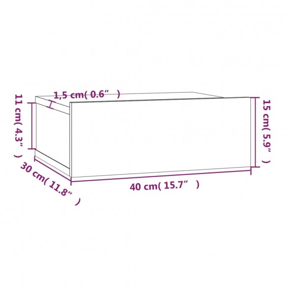 Table de chevet flottante Chêne fumé 40x30x15 cm