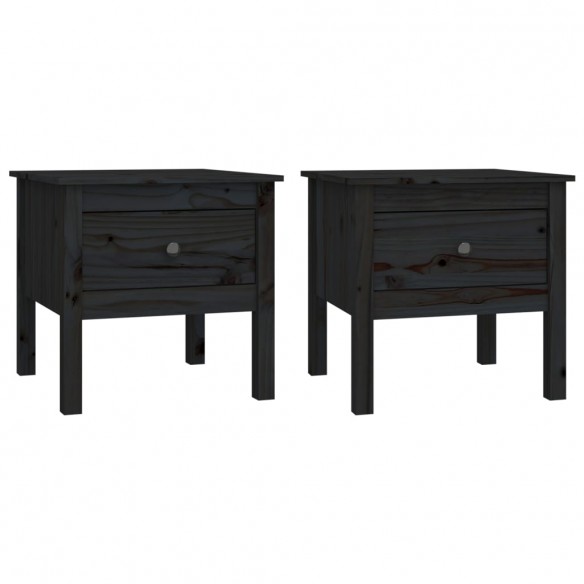 Tables d'appoint 2 pcs Noir 50x50x49 cm Bois massif de pin