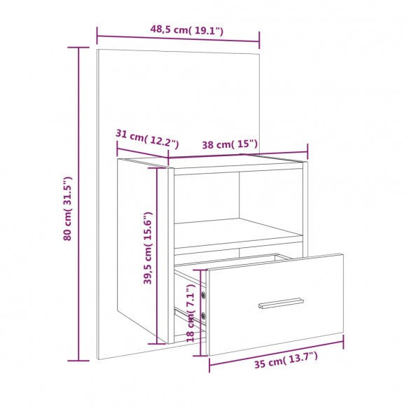 Table de chevet murale Blanc brillant