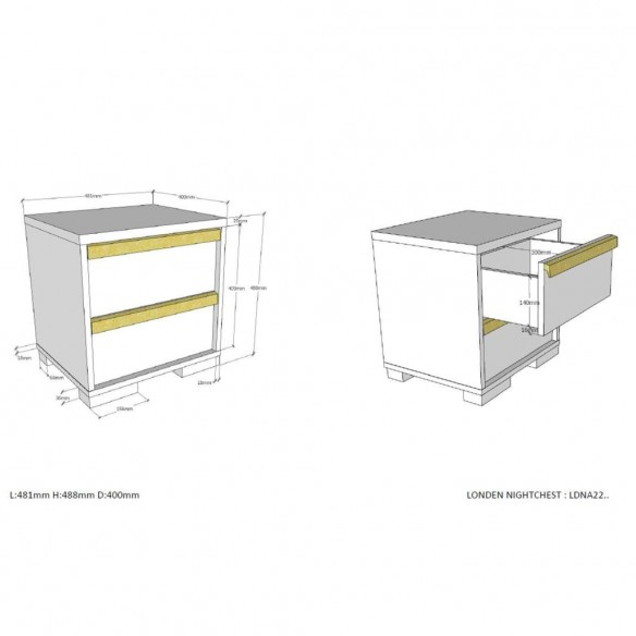 Table de chevet 2 tiroirs London Bois Blanc