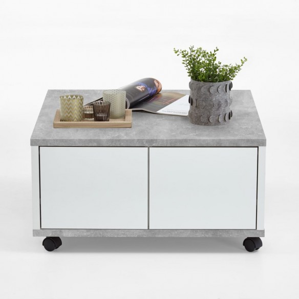 FMD Table basse mobile 70x70x35,5 cm Béton et blanc brillant