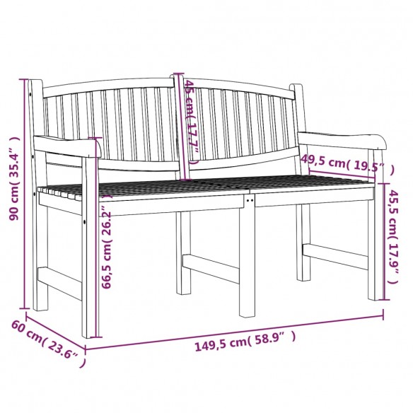 Banc de jardin 149,5x60x90 cm bois de teck solide