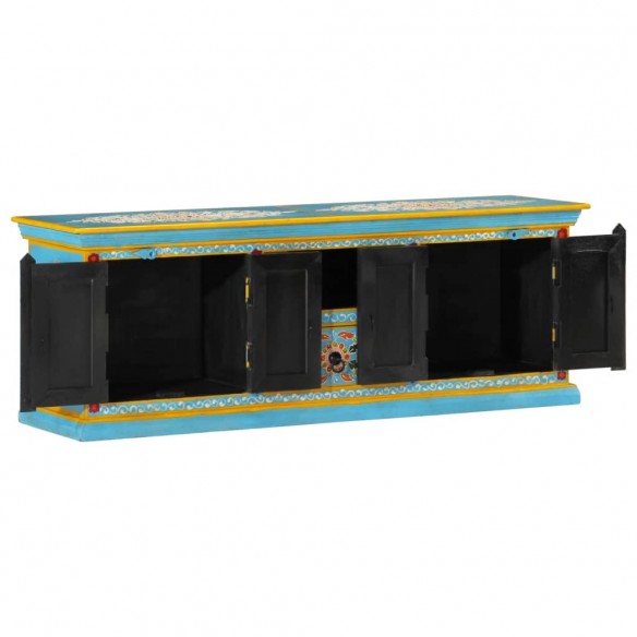 Meuble TV bleu 110x30x40 cm bois massif de manguier