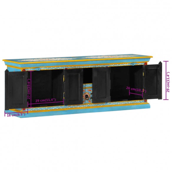 Meuble TV bleu 110x30x40 cm bois massif de manguier