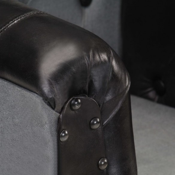 Fauteuil Noir Cuir véritable et bois de manguier massif