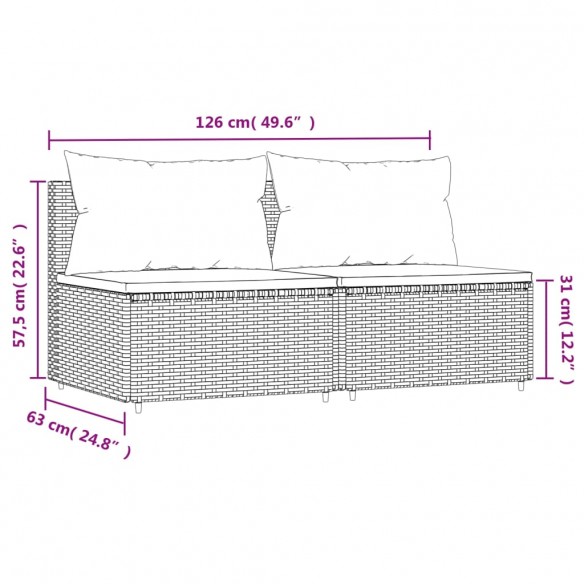 Canapés centraux de jardin et coussins 2pcs Gris Résine tressée