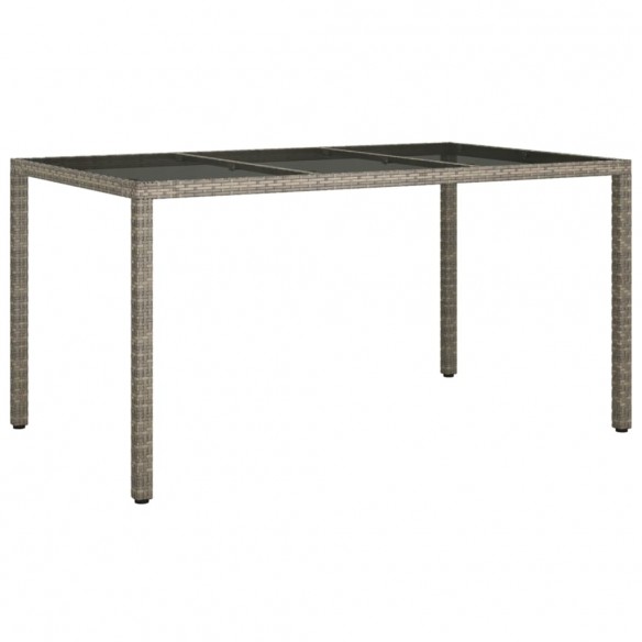 Table de jardin 150x90x75cm Verre trempé et résine tressée Gris