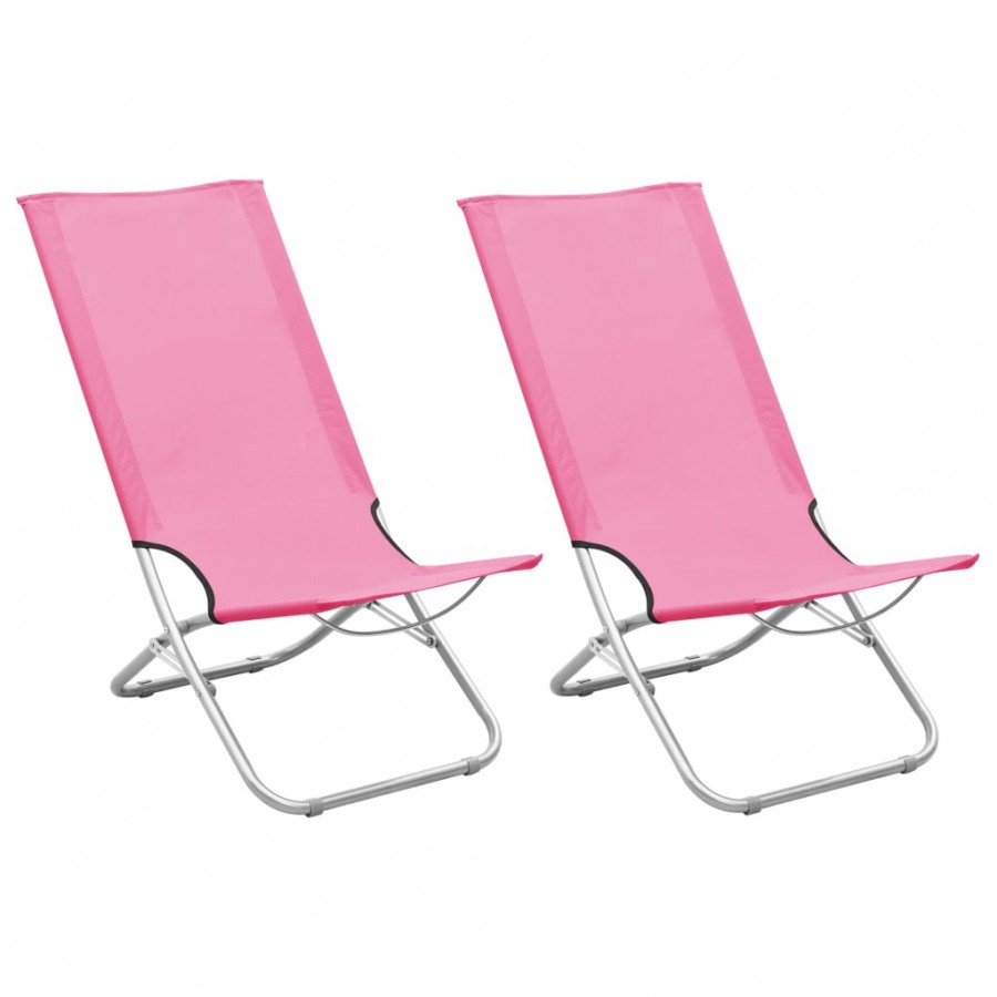 Chaises de plage pliables 2 pcs Rose Tissu