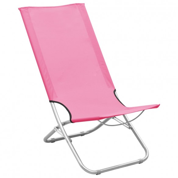 Chaises de plage pliables 2 pcs Rose Tissu