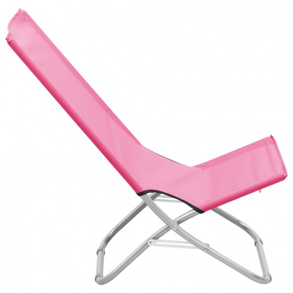 Chaises de plage pliables 2 pcs Rose Tissu