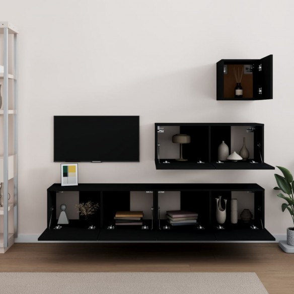 Ensemble de meubles TV 4 pcs Noir Bois d'ingénierie