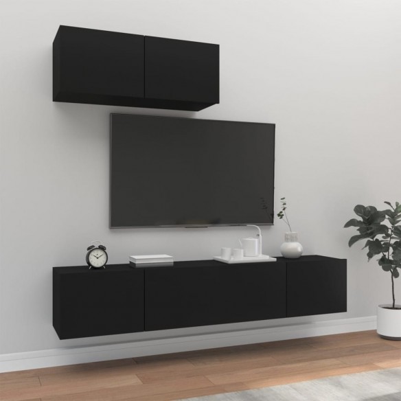 Ensemble de meubles TV 3 pcs Noir Bois d'ingénierie