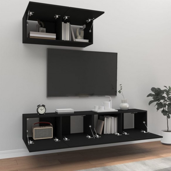 Ensemble de meubles TV 3 pcs Noir Bois d'ingénierie