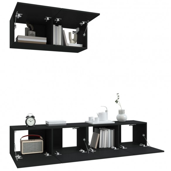 Ensemble de meubles TV 3 pcs Noir Bois d'ingénierie