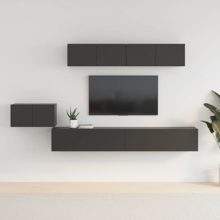 Ensemble de meubles TV 5 pcs Noir Bois d'ingénierie