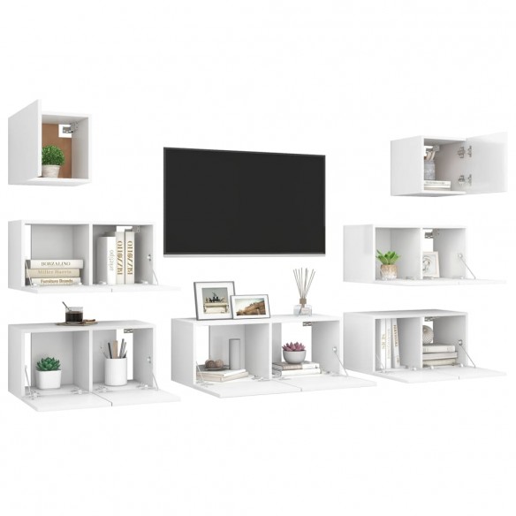 Ensemble de meuble TV 7 pcs Blanc Aggloméré