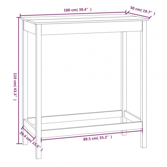 Table de bar Noir 100x50x110 cm Bois massif de pin