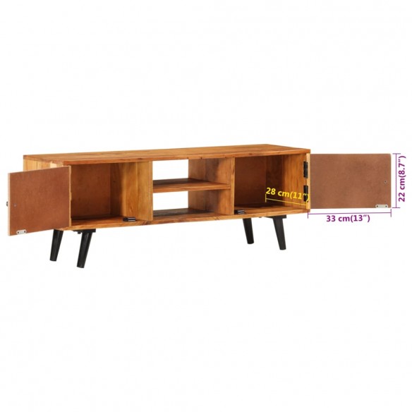 Meuble TV avec portes 112x30x40cm bois d'acacia massif et métal