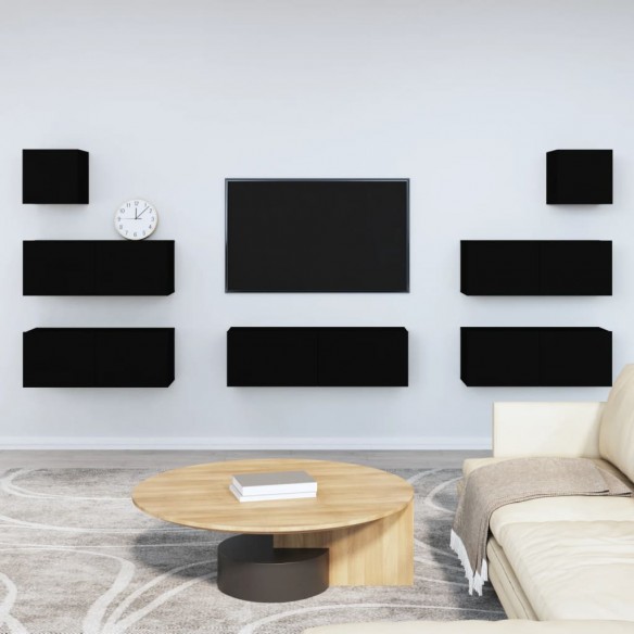 Ensemble de meubles TV 7 pcs Noir Bois d'ingénierie