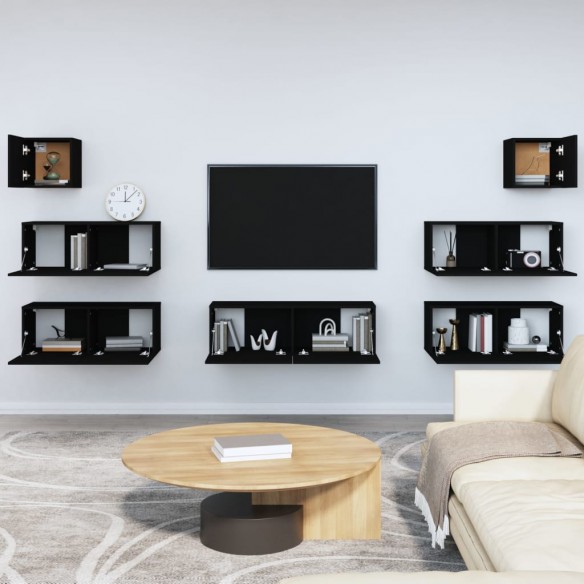 Ensemble de meubles TV 7 pcs Noir Bois d'ingénierie