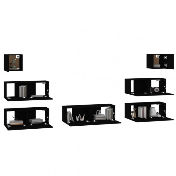 Ensemble de meubles TV 7 pcs Noir Bois d'ingénierie