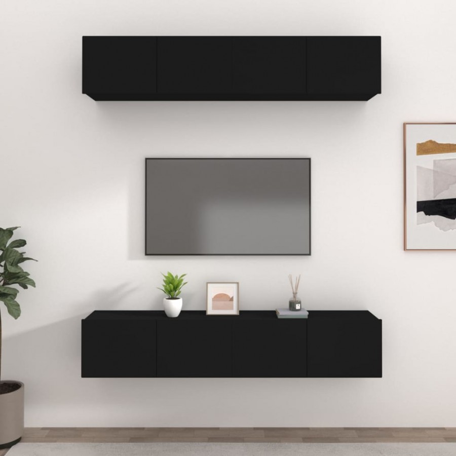 Meubles TV 4 pcs Noir 80x30x30 cm Bois d'ingénierie