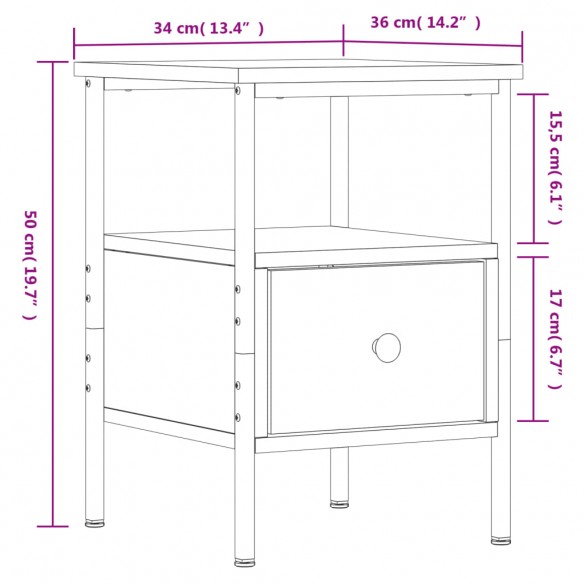 Table de chevet sonoma gris 34x36x50 cm bois d'ingénierie