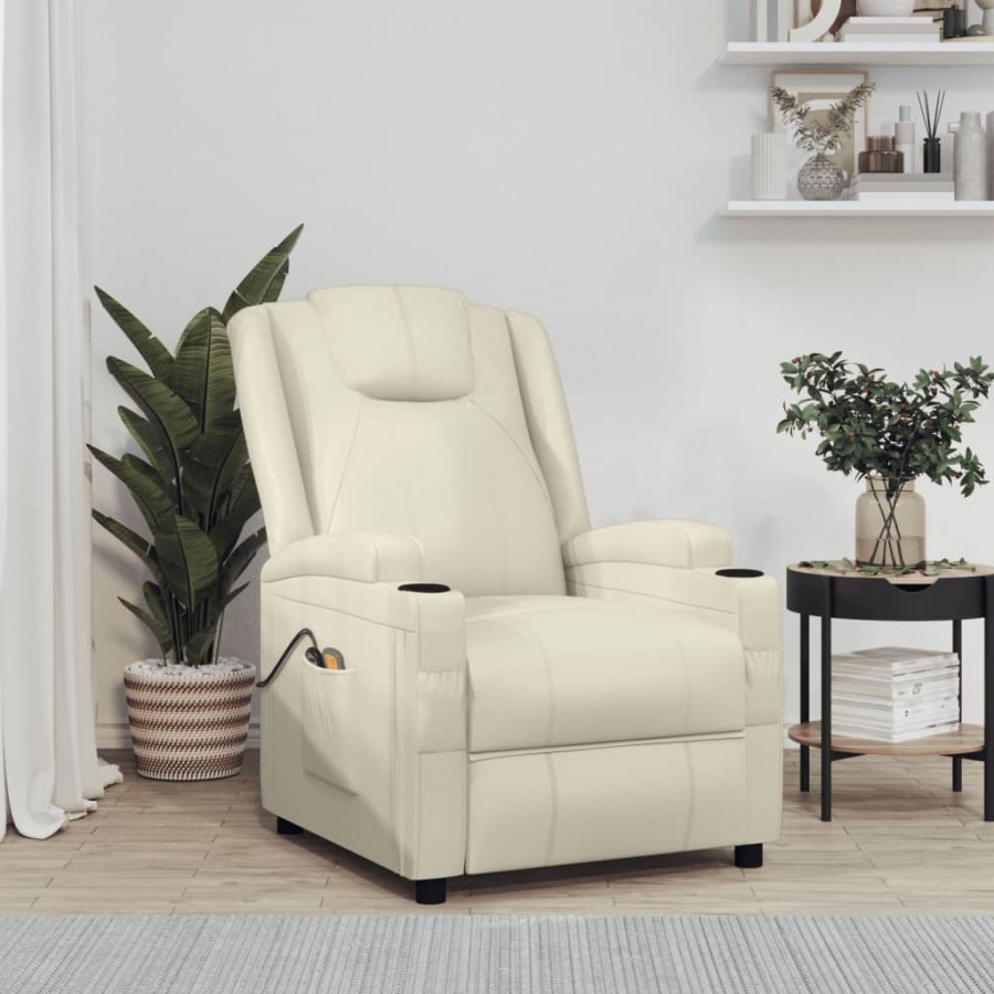 Fauteuil électrique de massage Crème blanc Similicuir