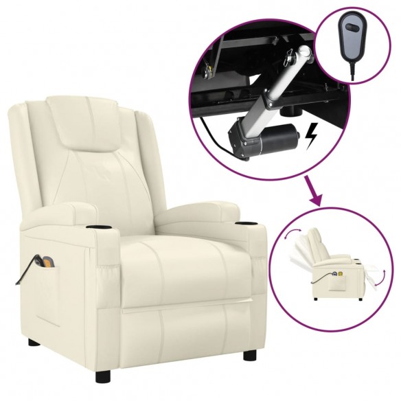 Fauteuil électrique de massage Crème blanc Similicuir